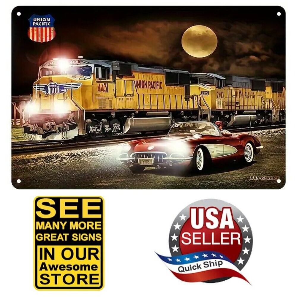 Tin Sign • 4431 Engine Diesel Locomotive •1958 Corvette •Union Pacific Railroad